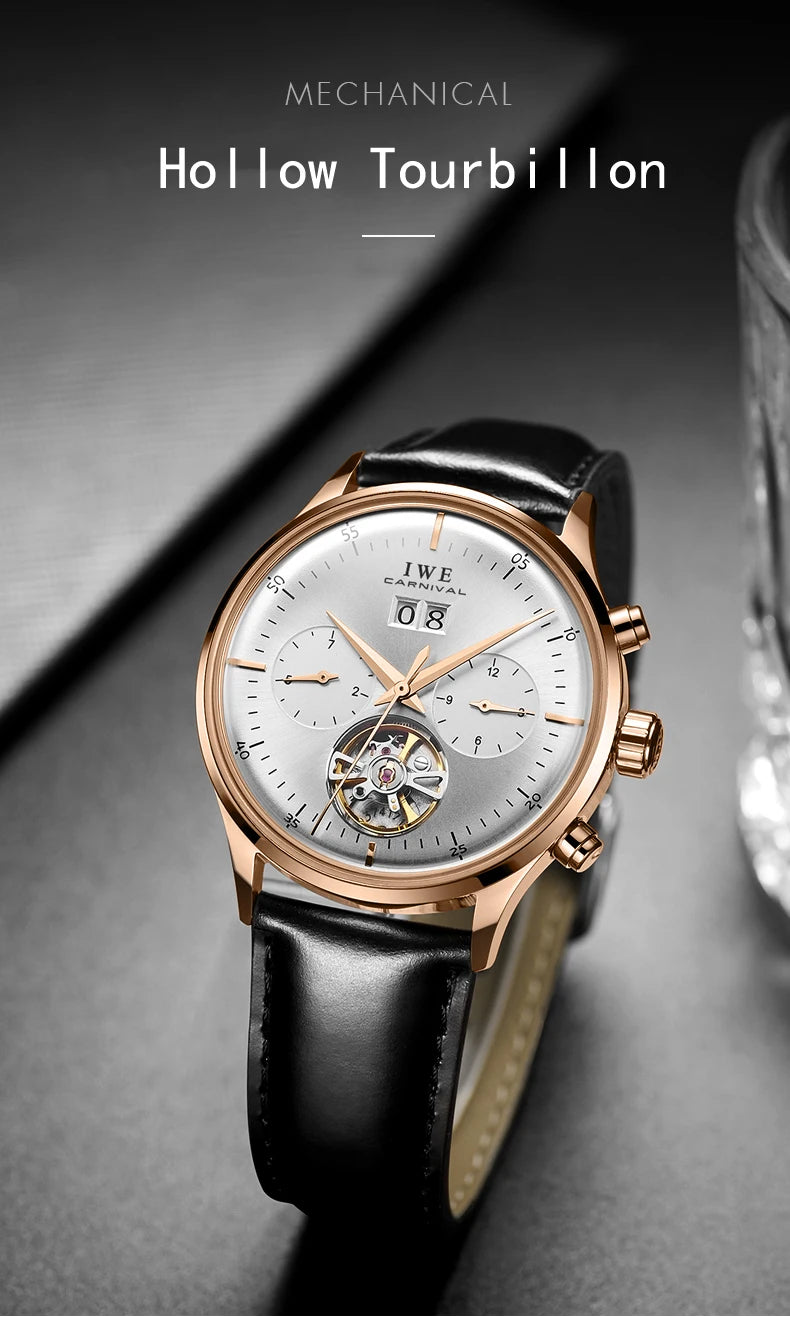 Montre Homme Luxury Brand Watches for Men Automatic Self Winding Mens Watch Leather Date Waterproof Men Mechanical Wristwatches