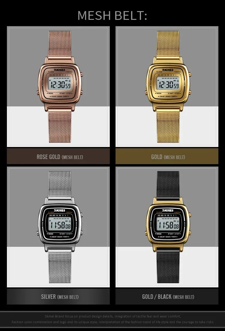 SKMEI 1901 Luxury Watch for Women Small Dial Stainless steel Digital Waterproof Ladies Wristwatches Womens Girl Montre femme