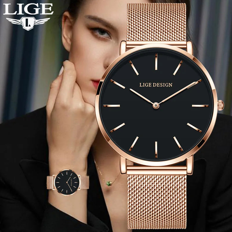 Reloj LIGE 2025 TOP Elegant Women's Watch Fashion Simple Ladies Watch Dress Gift Quartz Waterproof Watch for Women montre femme