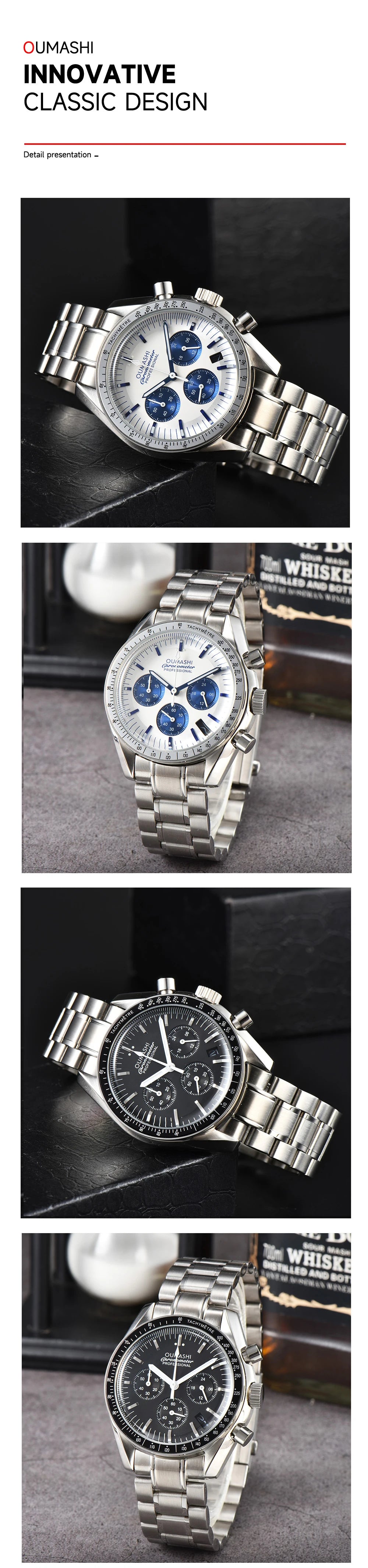 Moons Men's Watch for Man Fashion Quartz Watch Waterproof Chronograph AR Sapphire Glass