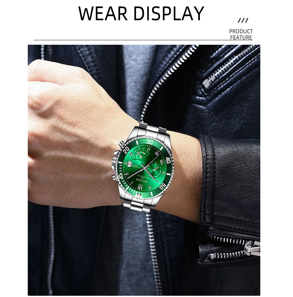 NOTIONR Fashion Watch Casual Clock Montre Homme Business Men Quartz Watch Calendar Green Water Wok Ghost Sport Men Wristwatch