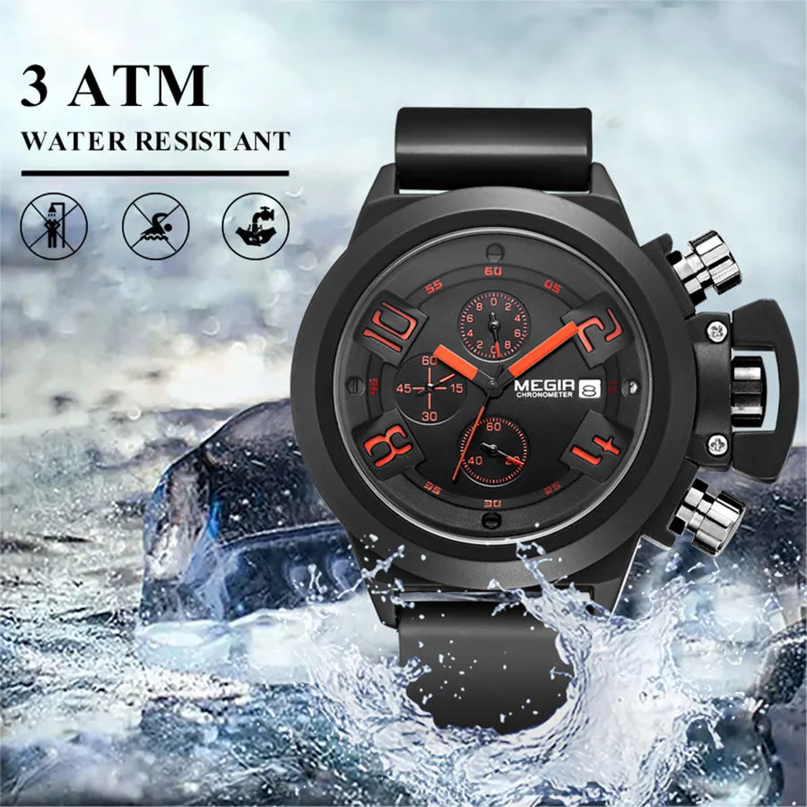 MEGIR Men Watches Luxury Sport Military Chronograph Waterproof Date Fashion Quartz Wristwatch Big Dial Relogio Masculino 2002