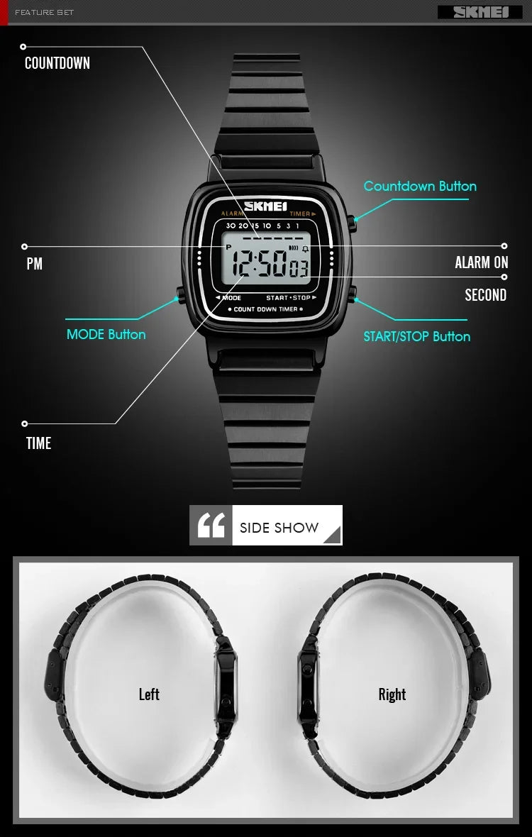 SKMEI 1901 Luxury Watch for Women Small Dial Stainless steel Digital Waterproof Ladies Wristwatches Womens Girl Montre femme