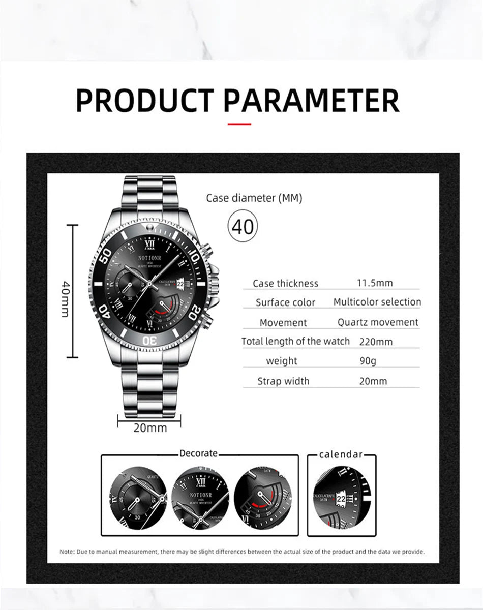 NOTIONR Fashion Watch Casual Clock Montre Homme Business Men Quartz Watch Calendar Green Water Wok Ghost Sport Men Wristwatch