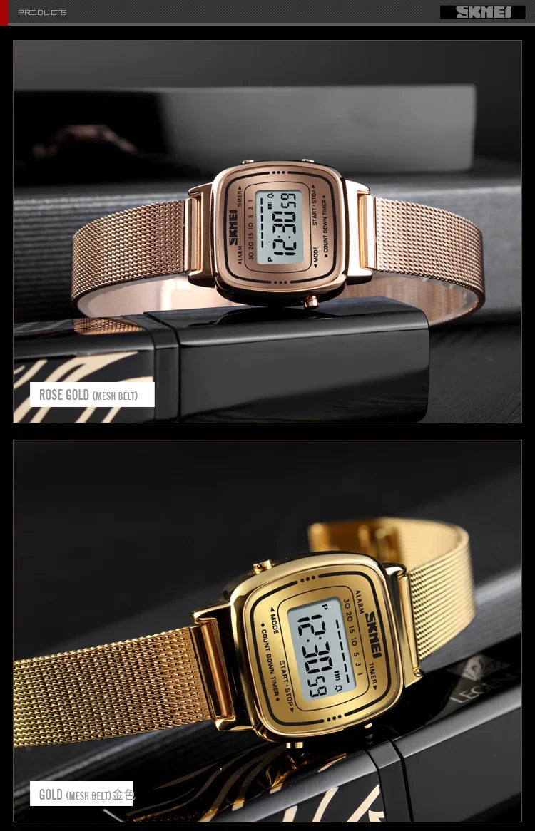 SKMEI 1901 Luxury Watch for Women Small Dial Stainless steel Digital Waterproof Ladies Wristwatches Womens Girl Montre femme