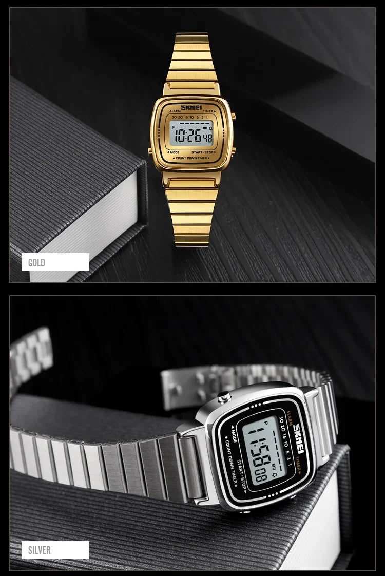 SKMEI 1901 Luxury Watch for Women Small Dial Stainless steel Digital Waterproof Ladies Wristwatches Womens Girl Montre femme
