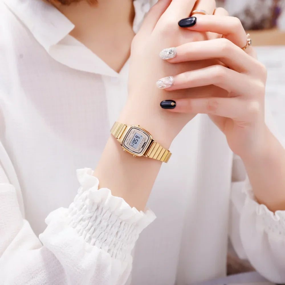 SKMEI 1901 Luxury Watch for Women Small Dial Stainless steel Digital Waterproof Ladies Wristwatches Womens Girl Montre femme