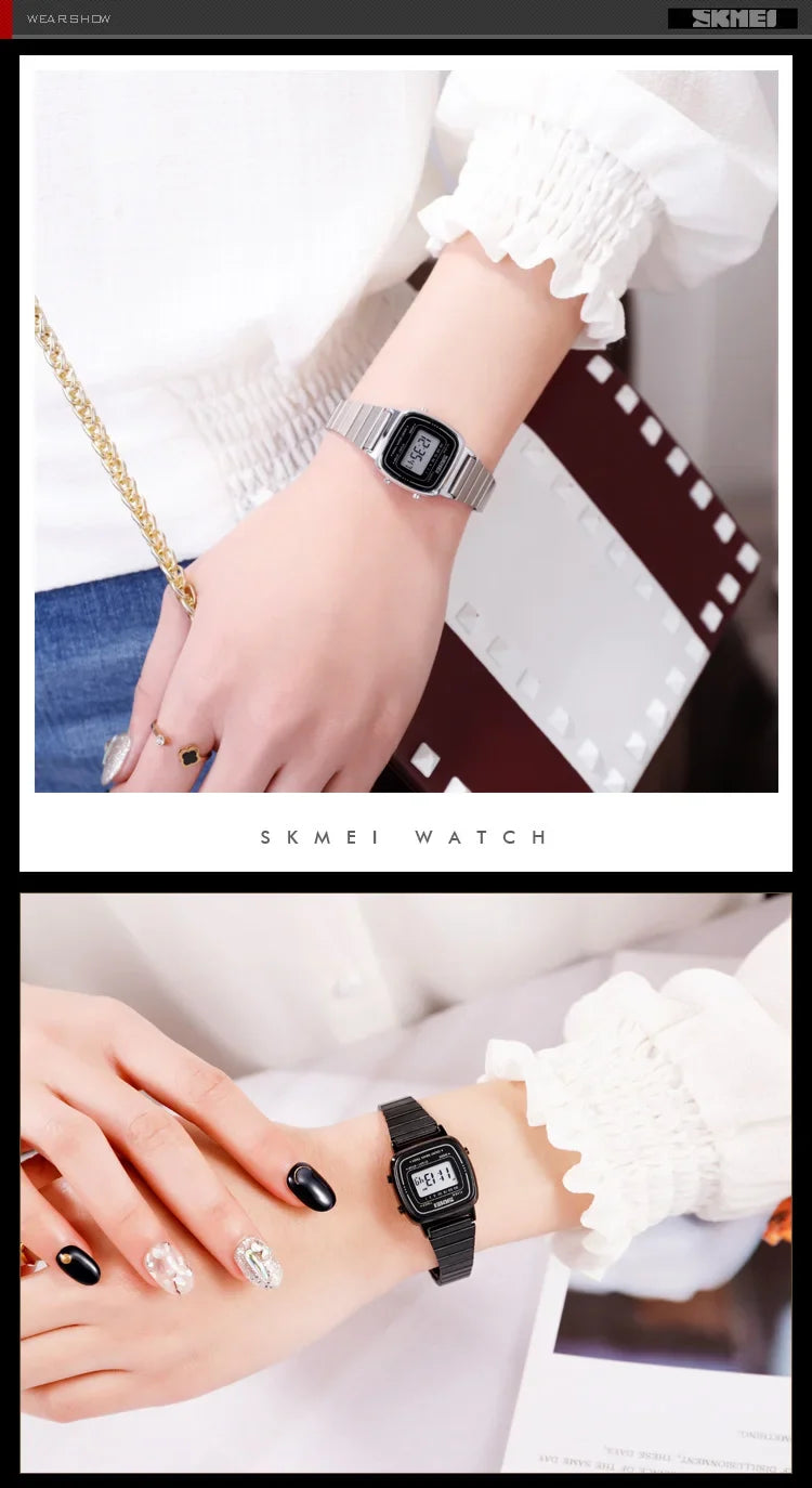 SKMEI 1901 Luxury Watch for Women Small Dial Stainless steel Digital Waterproof Ladies Wristwatches Womens Girl Montre femme