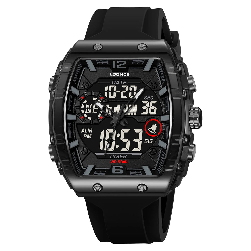 New LOQNCE  98003 Male montre homme Hour Sport Watches Digital Double Time Chronograph Watch Mens LED Week Display Wristwatches