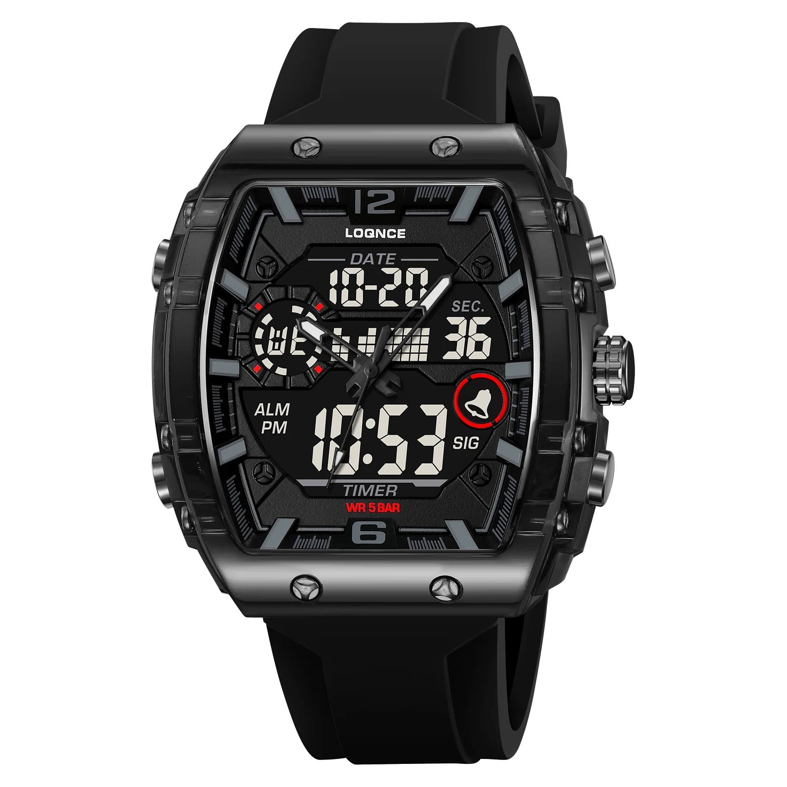 New LOQNCE  98003 Male montre homme Hour Sport Watches Digital Double Time Chronograph Watch Mens LED Week Display Wristwatches