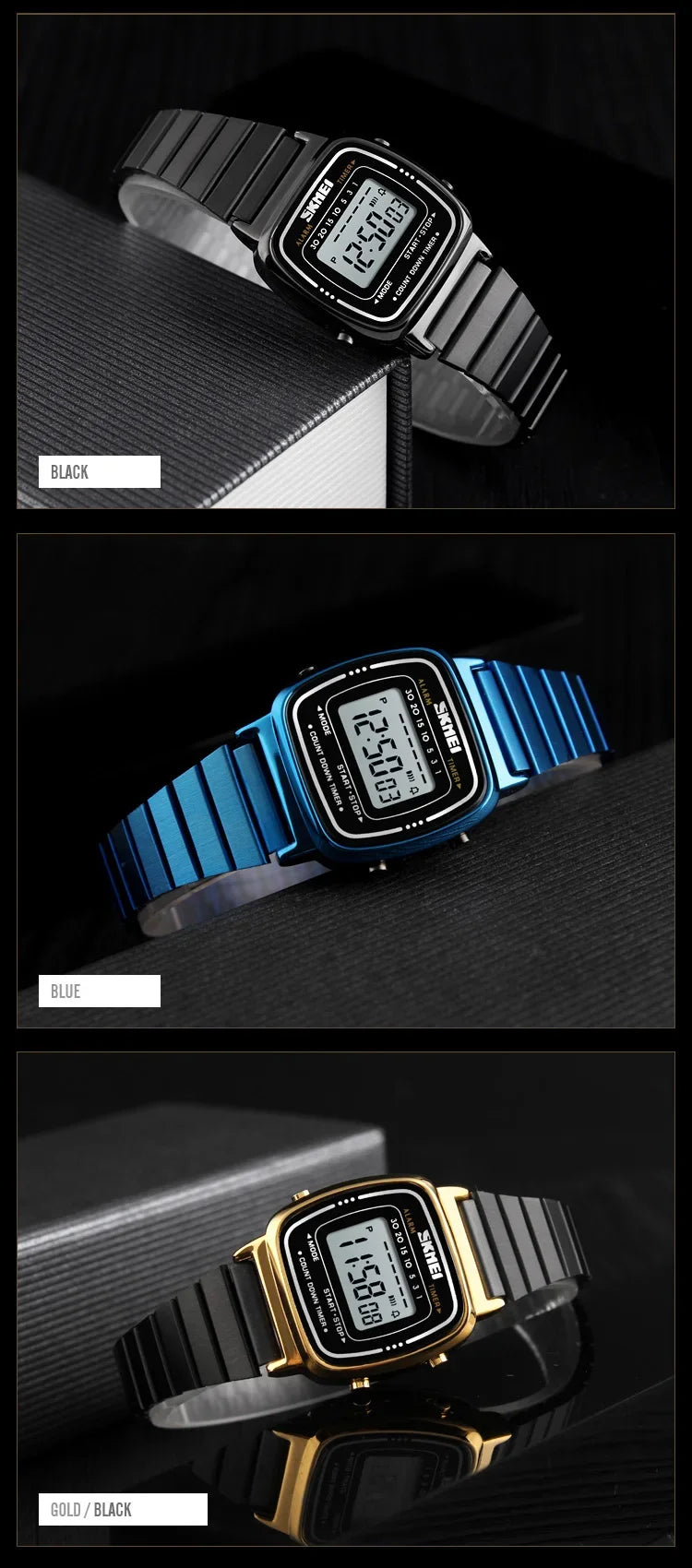 SKMEI 1901 Luxury Watch for Women Small Dial Stainless steel Digital Waterproof Ladies Wristwatches Womens Girl Montre femme