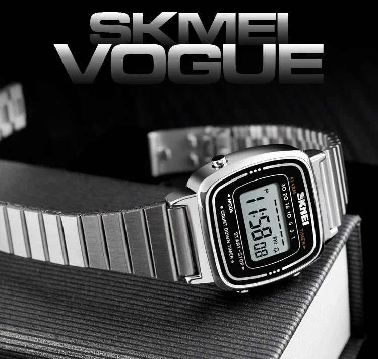 SKMEI 1901 Luxury Watch for Women Small Dial Stainless steel Digital Waterproof Ladies Wristwatches Womens Girl Montre femme