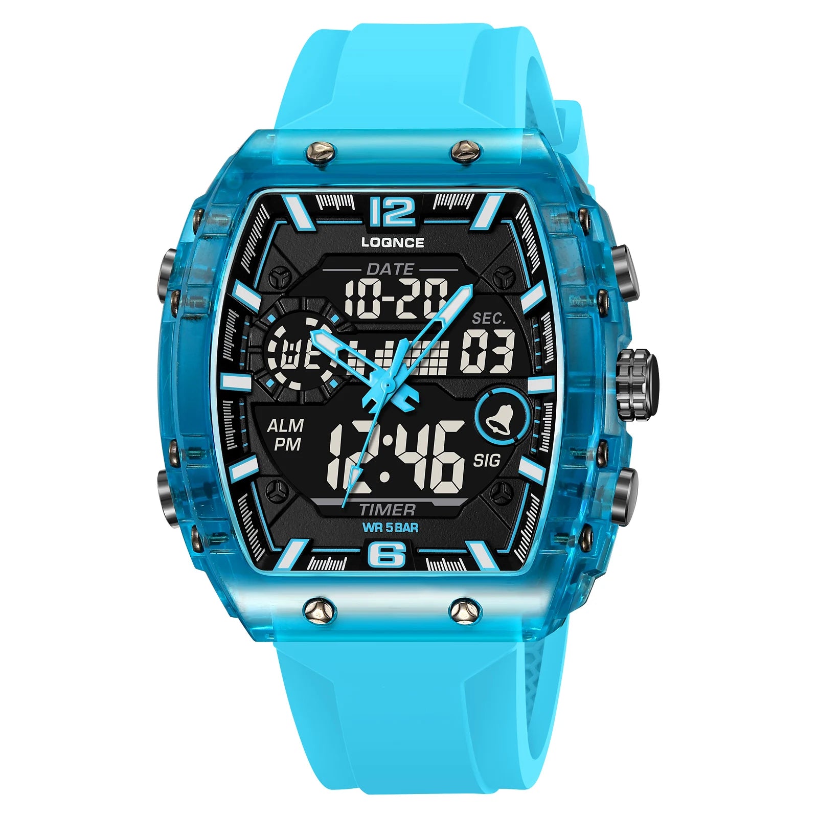 New LOQNCE  98003 Male montre homme Hour Sport Watches Digital Double Time Chronograph Watch Mens LED Week Display Wristwatches