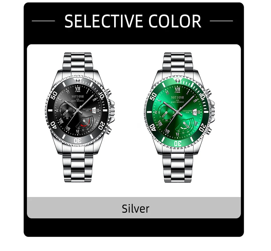 NOTIONR Fashion Watch Casual Clock Montre Homme Business Men Quartz Watch Calendar Green Water Wok Ghost Sport Men Wristwatch