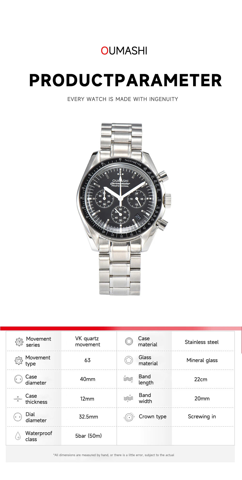 Moons Men's Watch for Man Fashion Quartz Watch Waterproof Chronograph AR Sapphire Glass