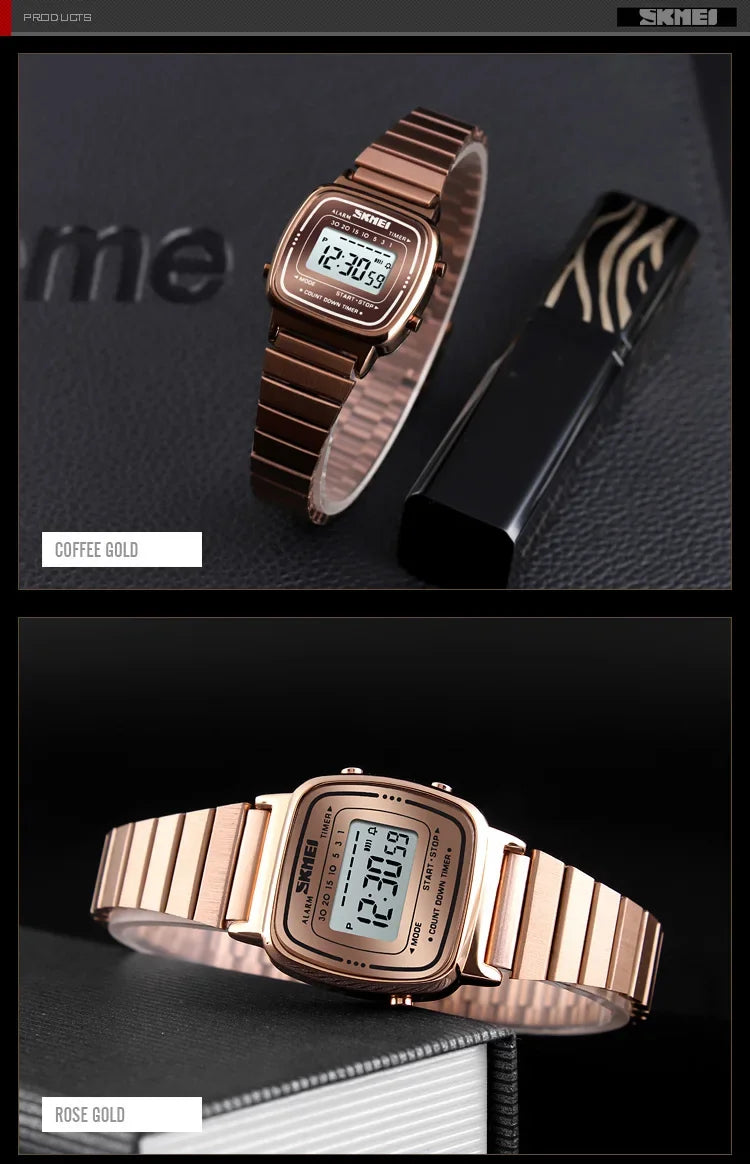 SKMEI 1901 Luxury Watch for Women Small Dial Stainless steel Digital Waterproof Ladies Wristwatches Womens Girl Montre femme