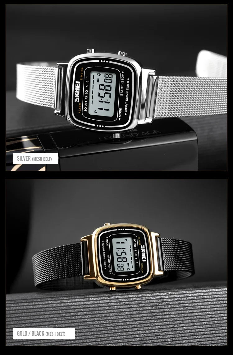 SKMEI 1901 Luxury Watch for Women Small Dial Stainless steel Digital Waterproof Ladies Wristwatches Womens Girl Montre femme